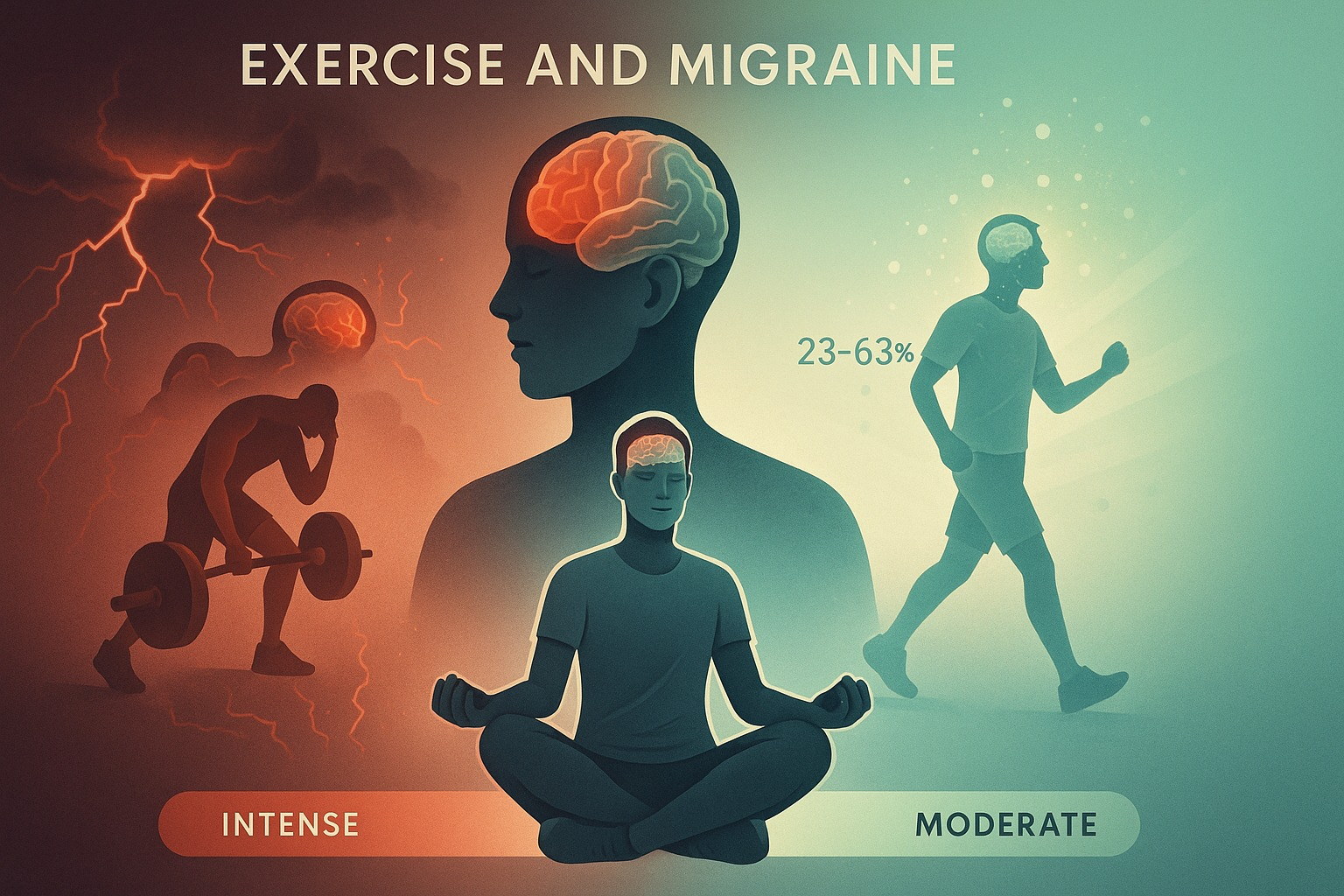 Illustration showing how physical activity affects migraine and the brain