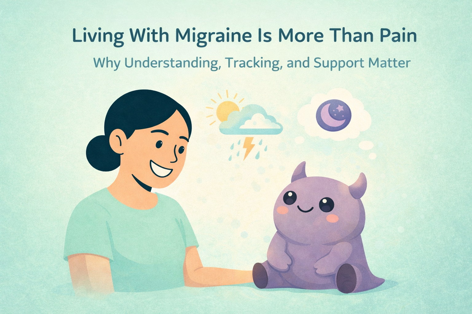 Hope and Mo illustration representing living with migraine beyond pain, identity, and symptoms